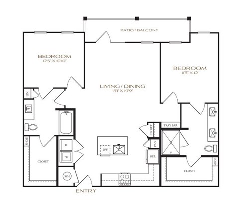 Floor plan for 2 beds, 2 baths, 1160 sqft